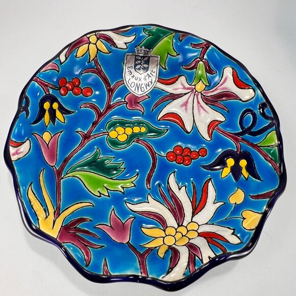 Vtg Emaux de Longwy Ceramic Pottery Blue Enameled Cloisonne Bowl France 30s - Picture 3 of 16